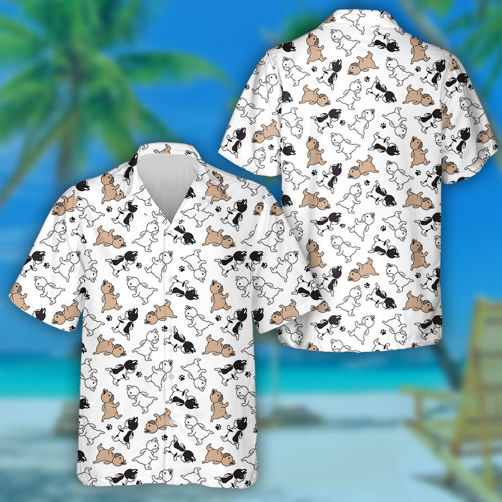 French Bulldog Running Cartoon Paw Footprint Hawaiian Shirt, Hawaiian Shirt Gift, Christmas Gift