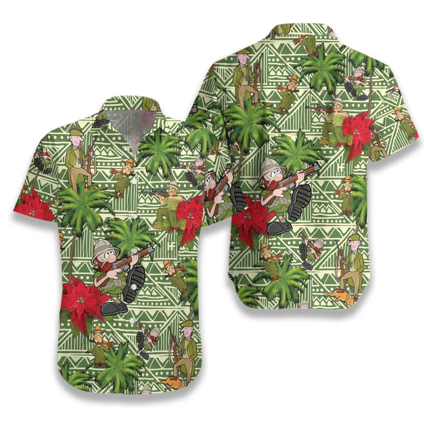I Am A Hunter Green Geometric Pattern Hawaiian Shirt, Hawaiian Shirt Gift, Christmas Gift