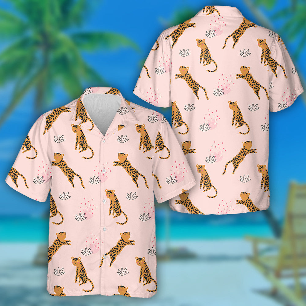 Wild Animals Jungle African Leopard With Tropical Leaves Hawaiian Shirt, Hawaiian Shirt Gift, Christmas Gift