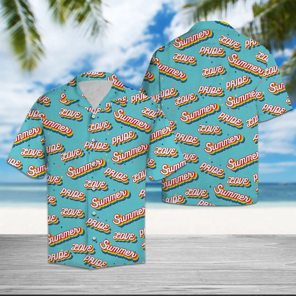 Lgbt Rainbow Shadow Different Text On Blue Pattern Hawaiian Shirt, Hawaiian Shirt Gift, Christmas Gift