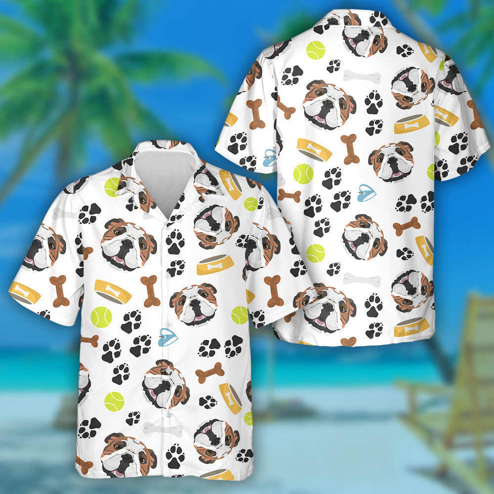 Smiling Dog English Bulldog With Paw Dog Hawaiian Shirt, Hawaiian Shirt Gift, Christmas Gift