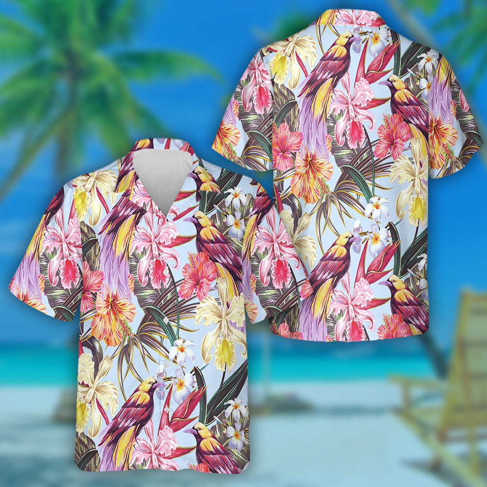 Beautiful Bird With Hibiscus Flowers And Palm Leaves Hawaiian Shirt, Hawaiian Shirt Gift, Christmas Gift