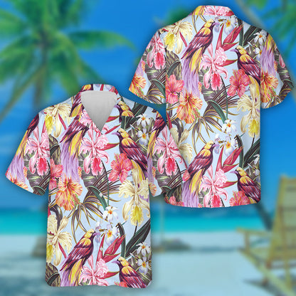 Beautiful Bird With Hibiscus Flowers And Palm Leaves Hawaiian Shirt, Hawaiian Shirt Gift, Christmas Gift