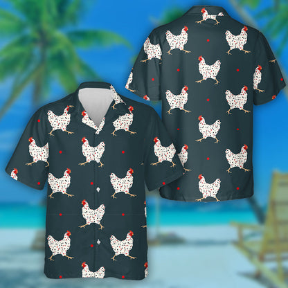Stylized Chicken Hen With Colorful Dolka Dots Hawaiian Shirt, Hawaiian Shirt Gift, Christmas Gift
