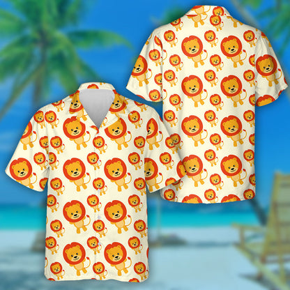Cartoon Cute Lion Head On Orange Background Hawaiian Shirt, Hawaiian Shirt Gift, Christmas Gift