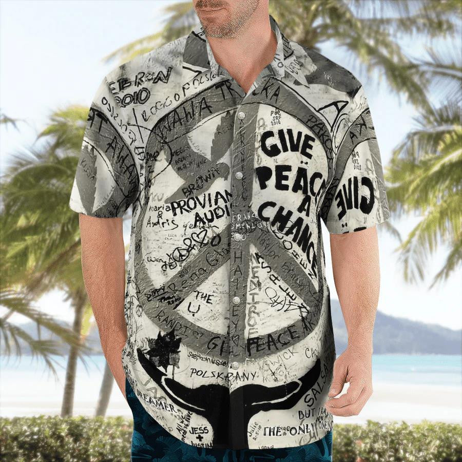 Hippie Give Peace A Change Black White Design Hawaiian Shirt, Hawaiian Shirt Gift, Christmas Gift