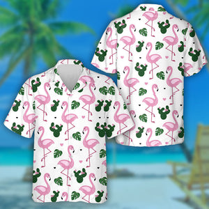 Flamingo With Monstera Leaves And Cactus Hawaiian Shirt,Hawaiian Shirt Gift, Christmas Gift