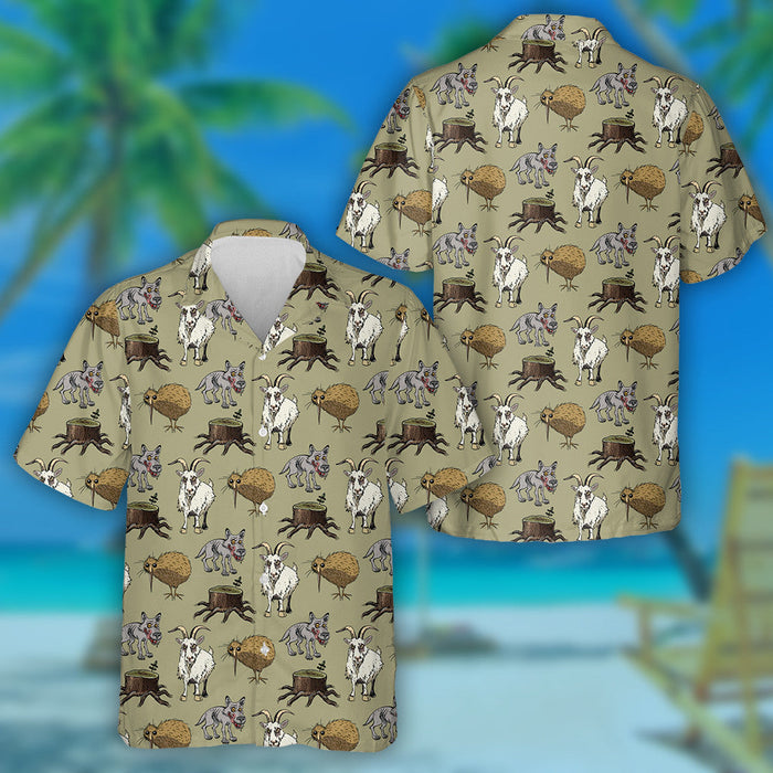 Wolf Goat Kiwi And Tree Stump Hawaiian Shirt, Hwaiian For Gift