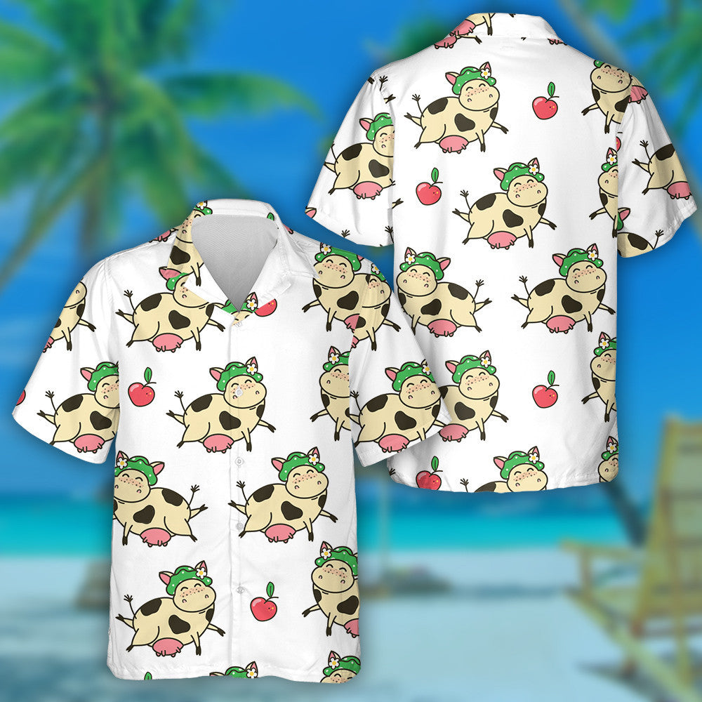Funny Cow With Red Apples Cartoon Character Hawaiian Shirt, Hawaiian Shirt Gift, Christmas Gift