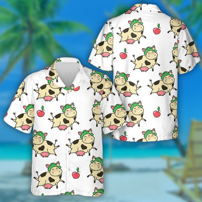 Funny Cow With Red Apples Cartoon Character Hawaiian Shirt, Hawaiian Shirt Gift, Christmas Gift