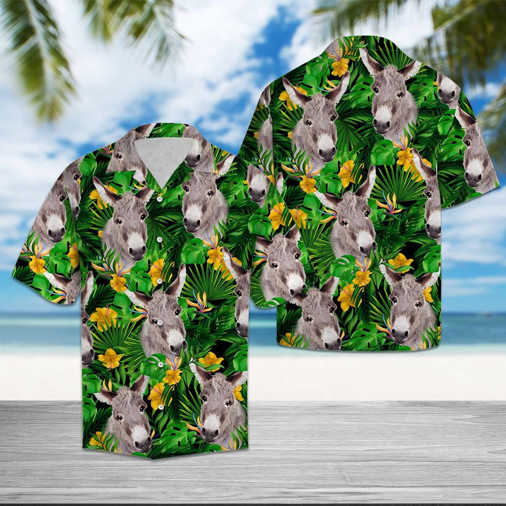 Donkey With Yellow Flowers And Green Leaves Hawaiian Shirt, Hawaiian Shirt Gift, Christmas Gift