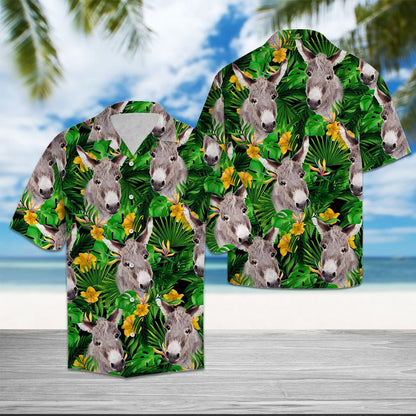 Donkey With Yellow Flowers And Green Leaves Hawaiian Shirt, Hawaiian Shirt Gift, Christmas Gift