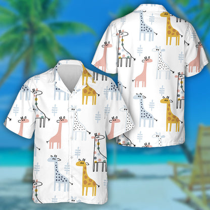 Hand Drawn Baby Giraffe On White Background Pattern Hawaiian Shirt, Hawaiian Shirt Gift, Christmas Gift
