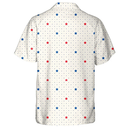 Design Polka Dots Background With Red And Blue Stars Hawaiian Shirt, Hawaiian Shirt Gift, Christmas Gift
