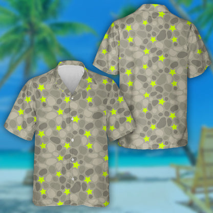 Bright Green Stars On Gray Camo Background Hawaiian Shirt, Hawaiian Shirt Gift, Christmas Gift
