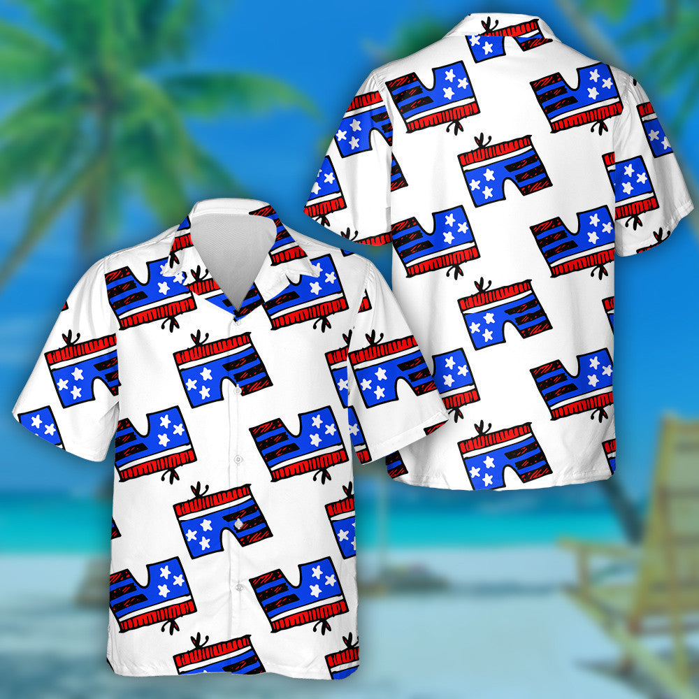 American Flag In The Form Of Shorts Bow On Pattern Hawaiian Shirt, Hawaiian Shirt Gift, Christmas Gift