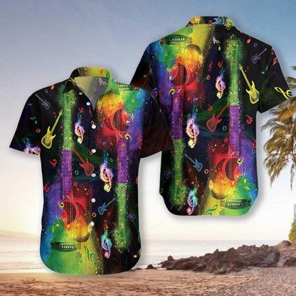 Rainbow Guitars Seamless Background Design Hawaiian Shirt,Hawaiian Shirt Gift, Christmas Gift