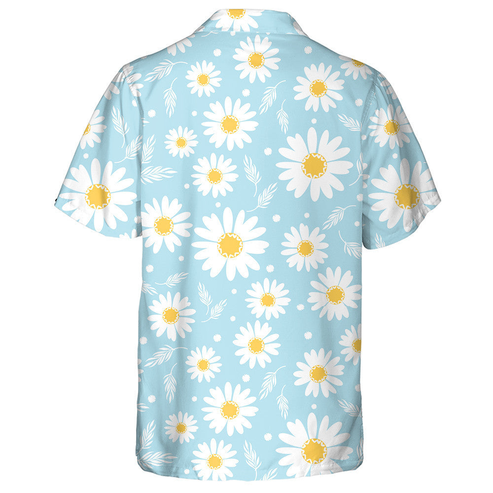 Sketch Small Daisy Flower And Leaves On Blue Background Hawaiian Shirt, Hawaiian Shirt Gift, Christmas Gift