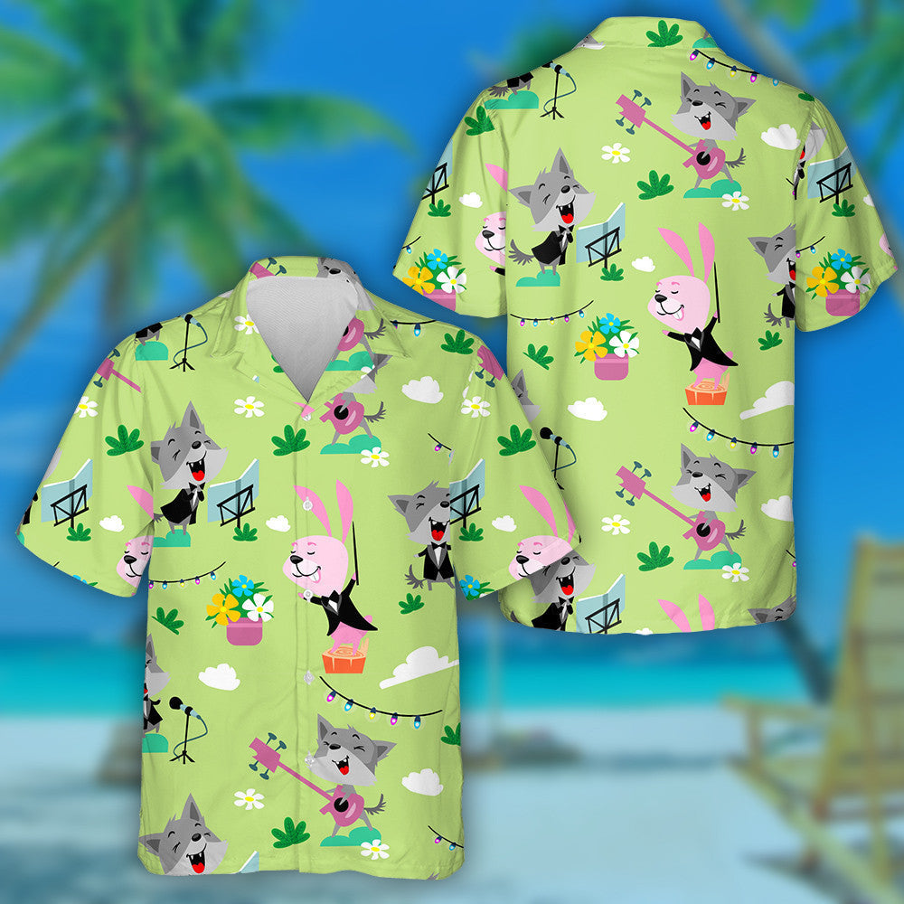 Fun Party In The Forest Hare And Wolf Hawaiian Shirt, Hawaiian Shirt Gift, Christmas Gift