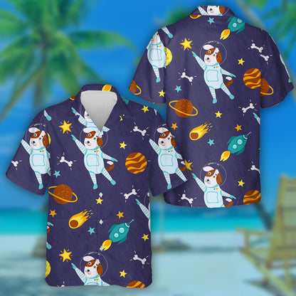 Cartoon Cute Dog Flies In Space Isolated Background Hawaiian Shirt, Hawaiian Shirt Gift, Christmas Gift