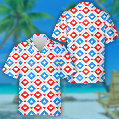 Star And Heart In Rhombus For Independence Day Of America Hawaiian Shirt, Hawaiian Shirt Gift, Christmas Gift