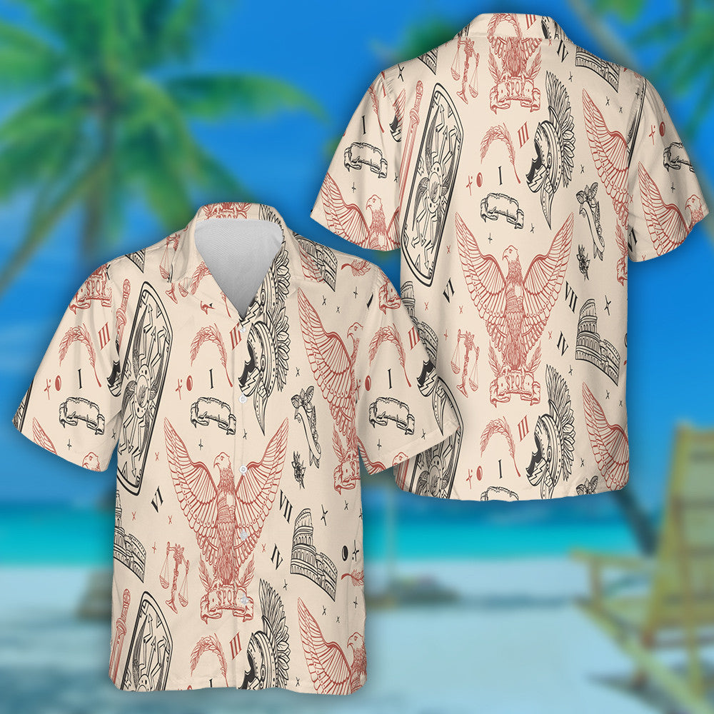 Roman Eagle Spartan Helmet Sword Shield And Colosseum Hawaiian Shirt, Hawaiian Shirt Gift, Christmas Gift