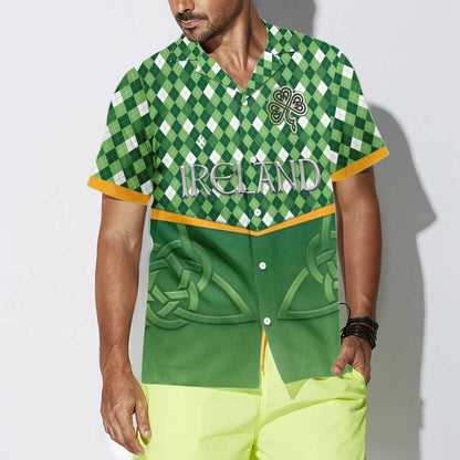 Ireland Green And White Rhombus With Celtic Custom Name Hawaiian Shirt, Hawaiian Shirt Gift, Christmas Gift