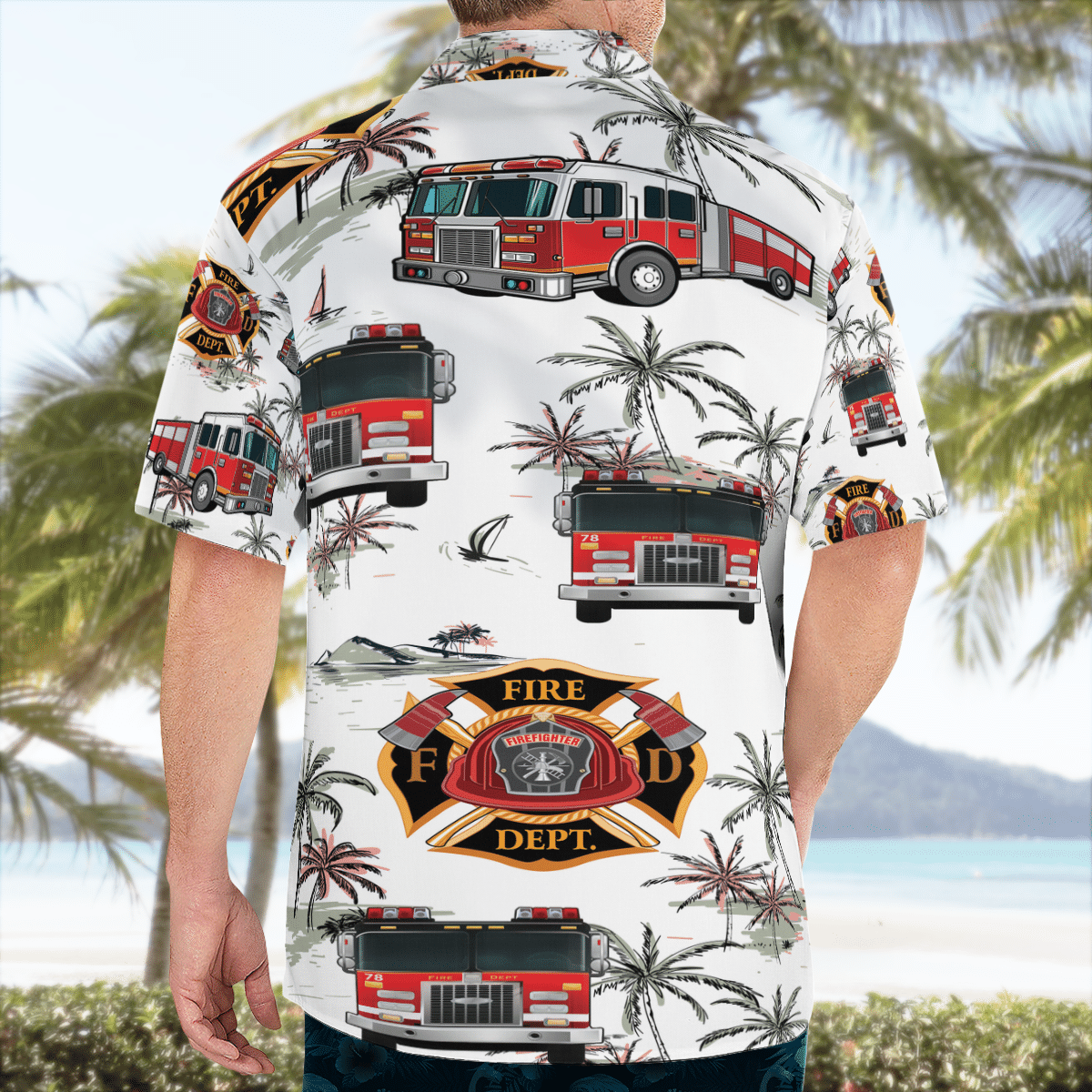 Firefighter Truck Hawaiian Beach Shirt_ Hawaiian Shirt Gift, Christmas Gift