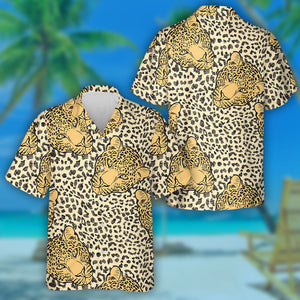 Wild African Leopards Faces Art Background Hawaiian Shirt, Hwaiian For Gift