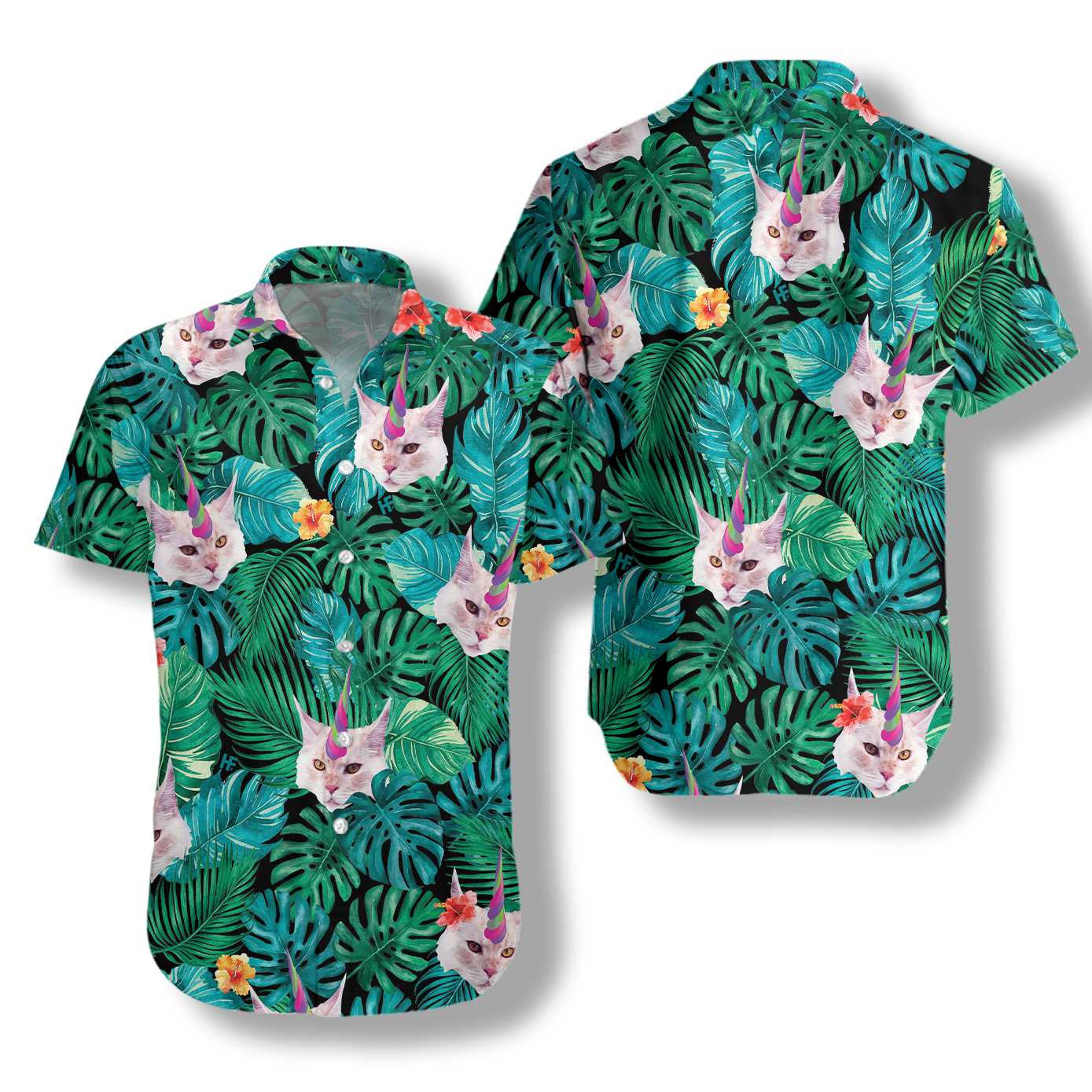 Deep Jungle Unicorn Cat Hawaiian Shirt,Hawaiian Shirt Gift, Christmas Gift