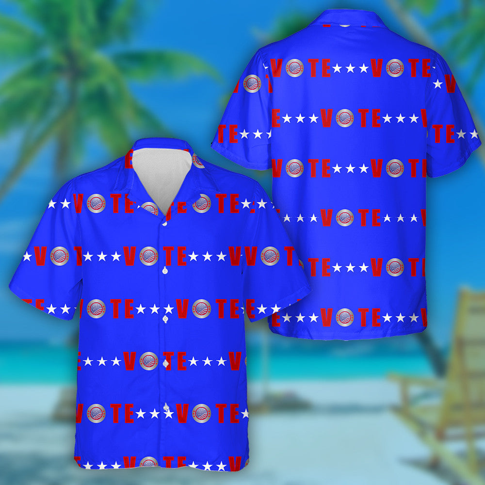 Ideal American Vote Horizontal Stripes On Blue Background Hawaiian Shirt , Hawaiian Shirt Gift, Christmas Gift