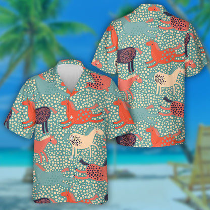 Funny Cartoon Horses In Dot Field Hawaiian Shirt,Hawaiian Shirt Gift, Christmas Gift