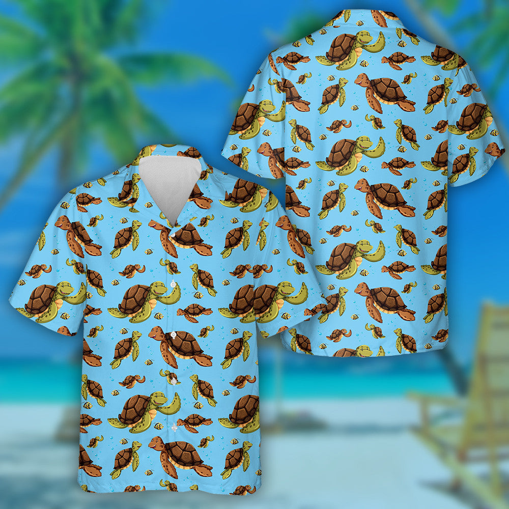 Sketch Line Art Sea Shells Corals And Turtles Hawaiian Shirt, Hawaiian Shirt Gift, Christmas Gift