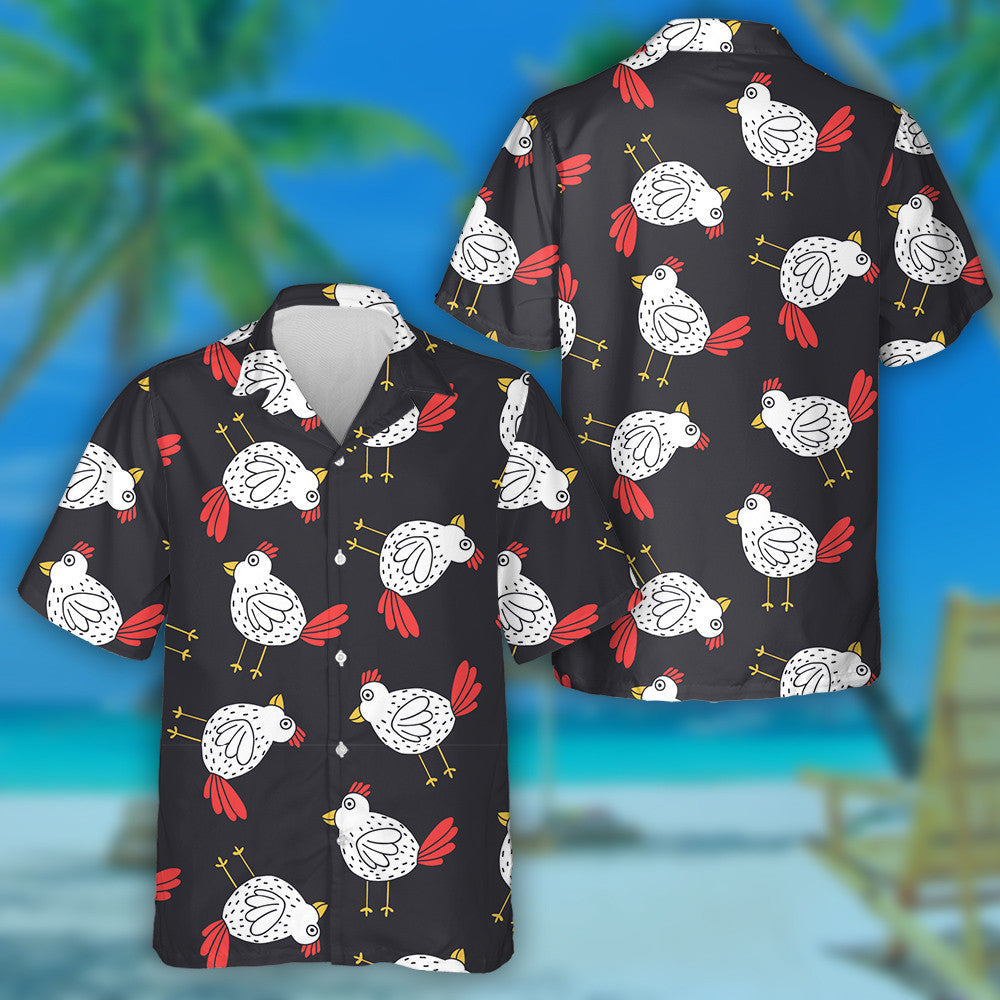 Funny White Chicken With Red Crest Hawaiian Shirt,Hawaiian Shirt Gift, Christmas Gift