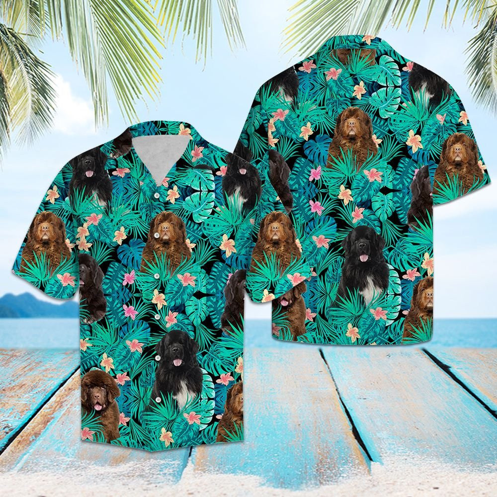 Lovely Newfoundland Tropical Leaves And Hibiscus Hawaiian Shirt,Hawaiian Shirt Gift, Christmas Gift