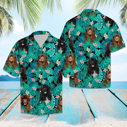 Lovely Newfoundland Tropical Leaves And Hibiscus Hawaiian Shirt,Hawaiian Shirt Gift, Christmas Gift
