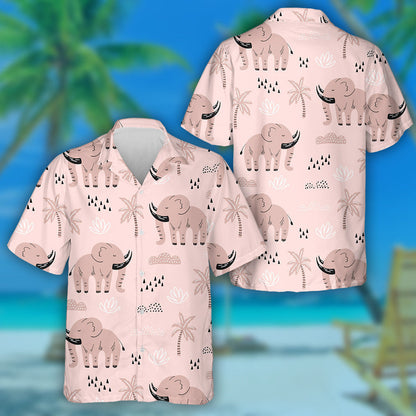 Sleeping Elephants With Palm Tree Rain And Cloud Hawaiian Shirt, Hawaiian Shirt Gift, Christmas Gift