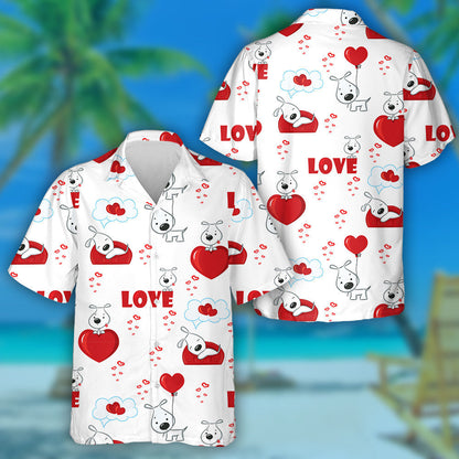 Cute Background With Dogs And Hearts For Valentine's Day Hawaiian Shirt, Hawaiian Shirt Gift, Christmas Gift