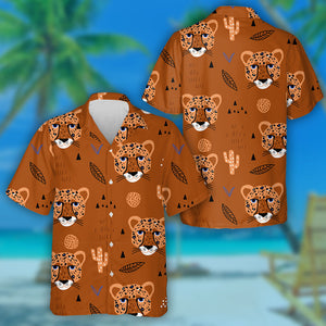 African Leopard Heads With Leaves On Orange Hawaiian Shirt, Hawaiian Shirt Gift, Christmas Gift