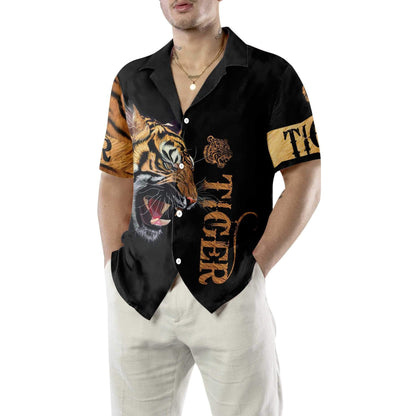Angry Tiger Skin On Black Background Design Hawaiian Shirt, Hawaiian Shirt Gift, Christmas Gift
