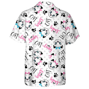 Lady Cats On Polka Dots Background Hawaiian Shirt, Hawaiian For Gift