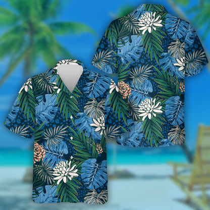 Tropical Leaf With Leopard Jungle Background Hawaiian Shirt,Hawaiian Shirt Gift, Christmas Gift