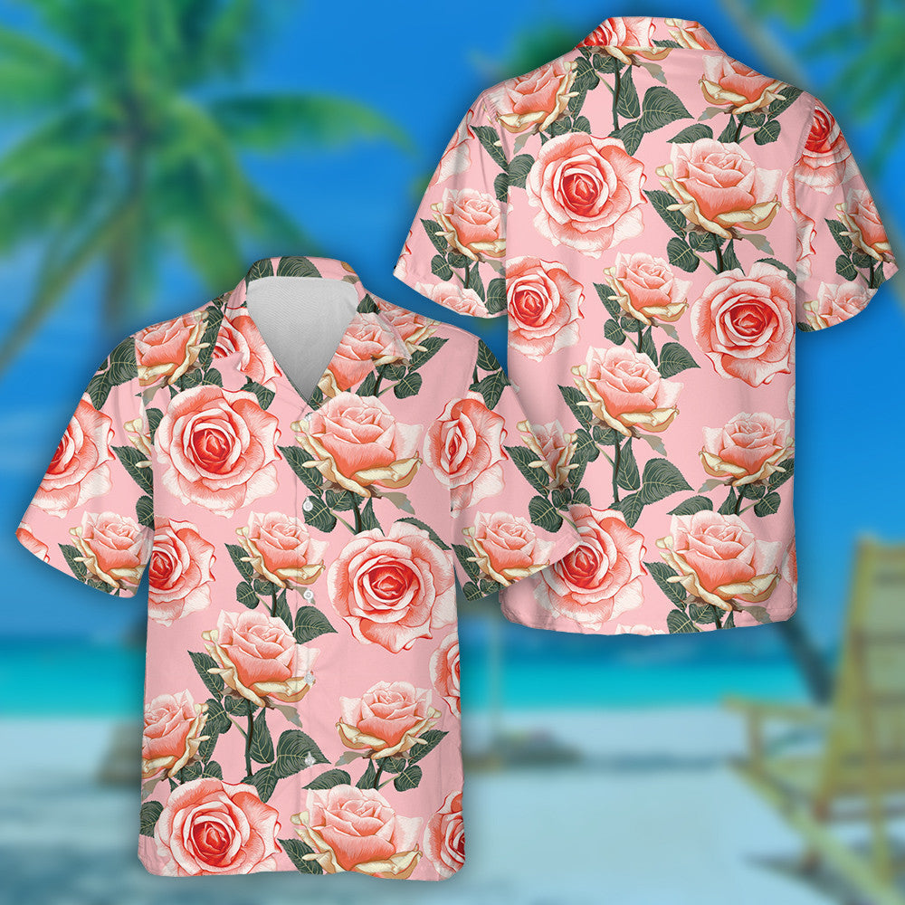 Beautiful Pink Pastel Rose Flowers Branch Vintage Design Hawaiian Shirt, Hawaiian Shirt Gift, Christmas Gift