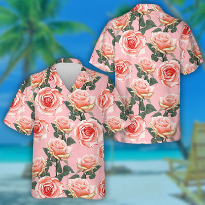 Beautiful Pink Pastel Rose Flowers Branch Vintage Design Hawaiian Shirt, Hawaiian Shirt Gift, Christmas Gift