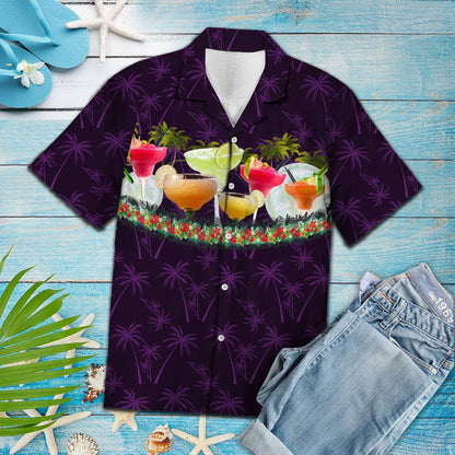 Hawaiian Shirt Classic Margarita Summer Drink With Purple Palm Trees, Hawaiian Shirt Gift, Christmas Gift