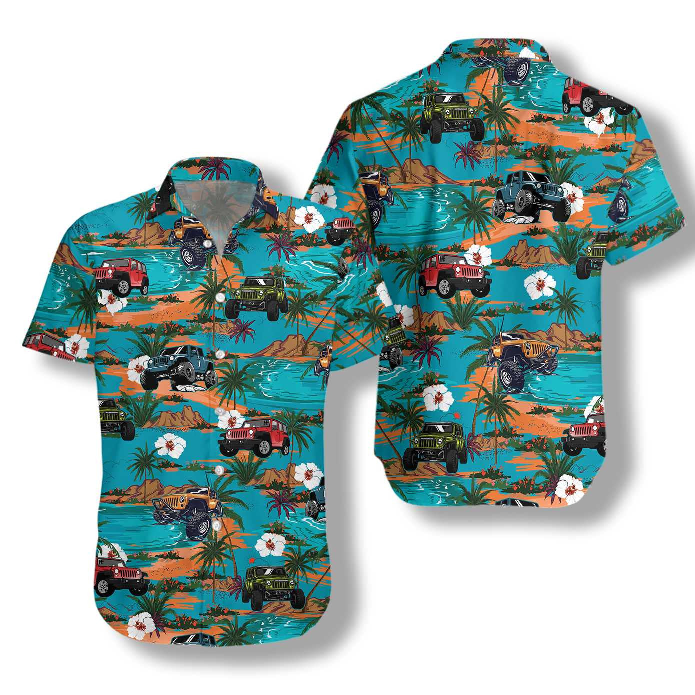 Teel Background Jeep Car Retro Summer Hawaiian Shirt,Hawaiian Shirt Gift, Christmas Gift