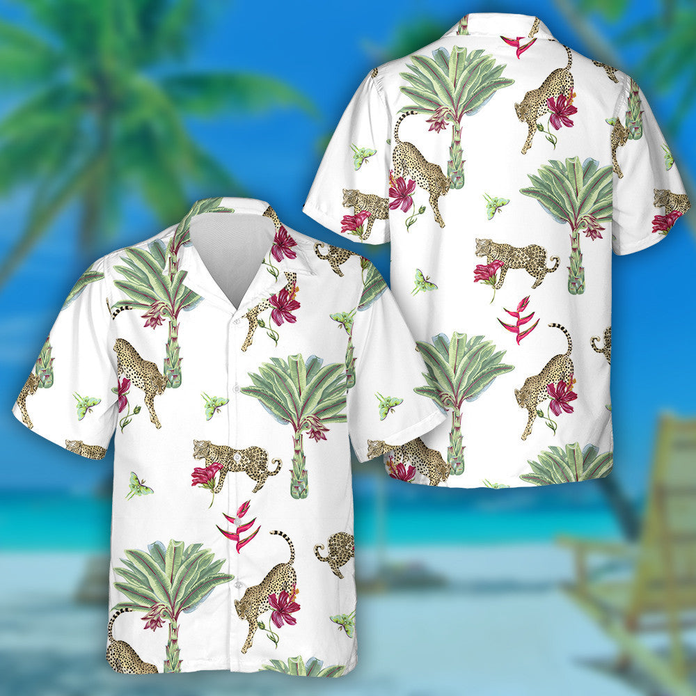 Modern Cartoon Leopard And Bird Of Paradise Flower Hawaiian Shirt, Hawaiian Shirt Gift, Christmas Gift