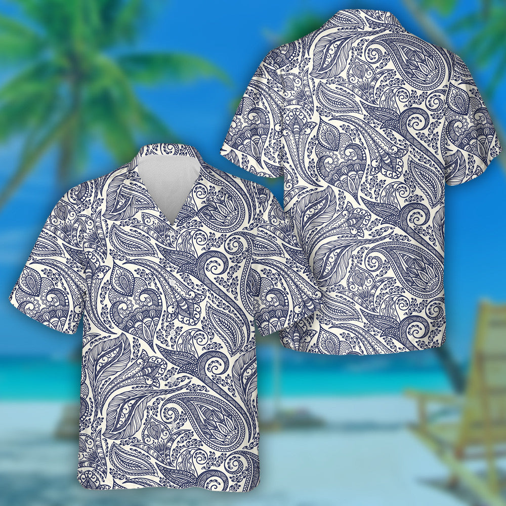 Beautiful Paisley Flower Leaves Branches Hand Drawn Pattern Hawaiian Shirt, Hawaiian Shirt Gift, Christmas Gift