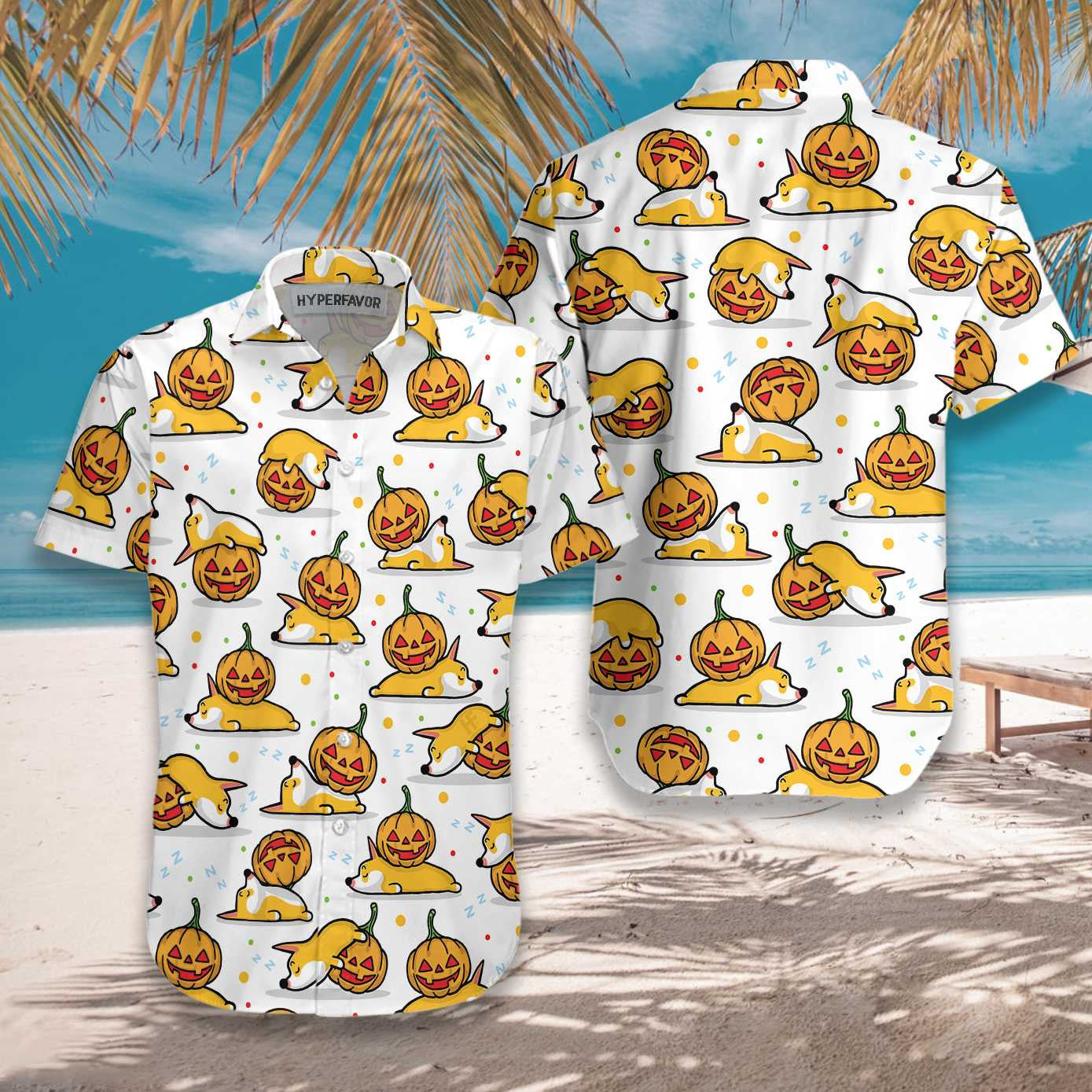 Adorable Sleeping Corgi And The Pumpkin Hawaiian Shirt, Hawaiian For Gift