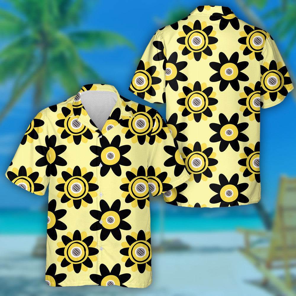 Luxury Black And White Sunflowers On Light Yellow Background Hawaiian Shirt, Hawaiian Shirt Gift, Christmas Gift
